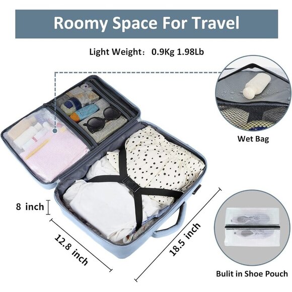 〽️Women Trendy Carry On Backpack Blue with Shoe Pouch & USB Charging Port main image 6